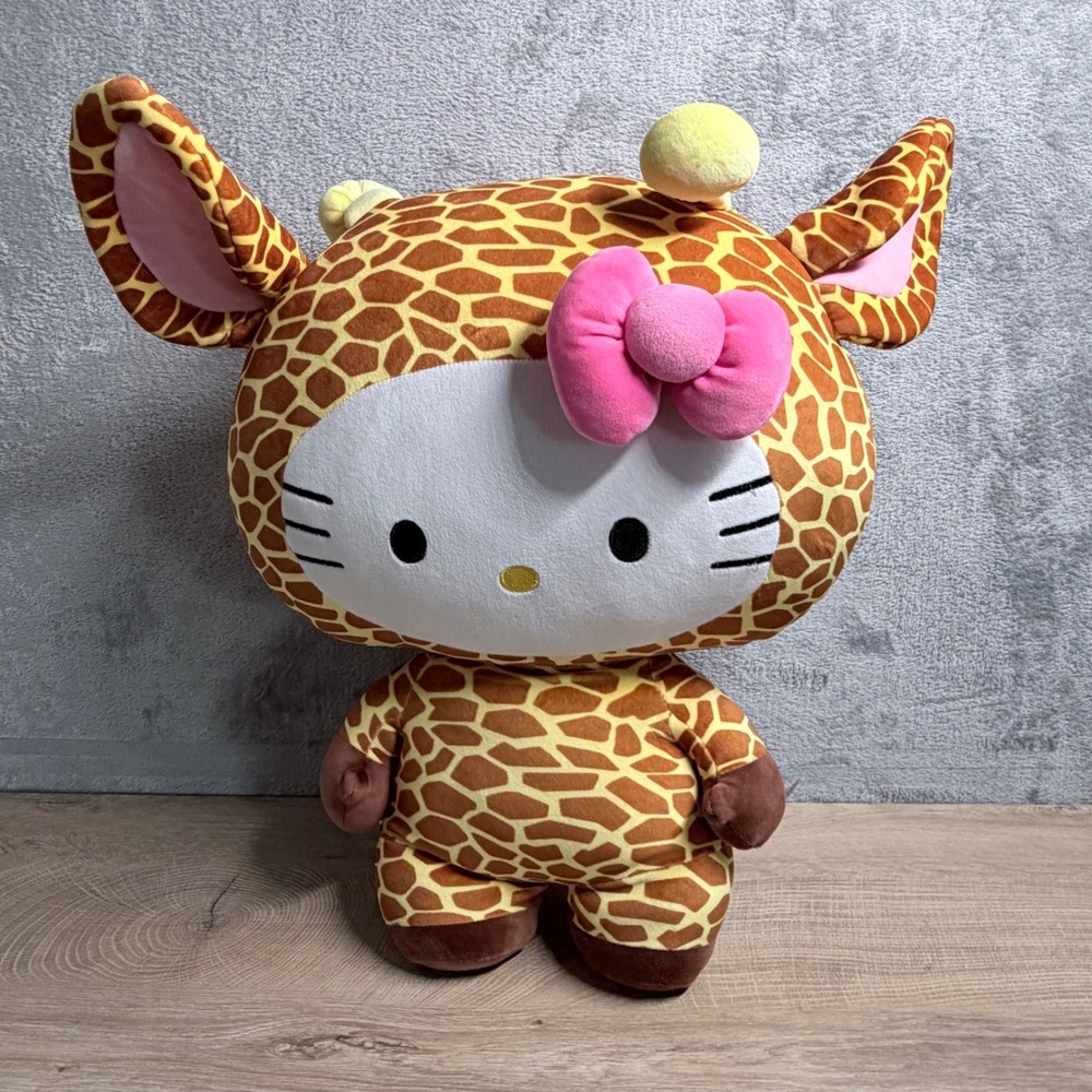 Sanrio Hello Kitty Plush Kids 18" Brown Giraffe Costume Pink Bow Animal Print